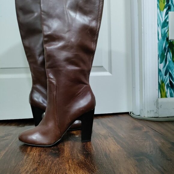 Gap Western Style Brown Leather Knee-High Block Heel Boots Women' Size 8 - Picture 7 of 14